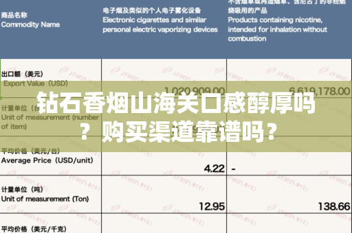 钻石香烟山海关口感醇厚吗？购买渠道靠谱吗？